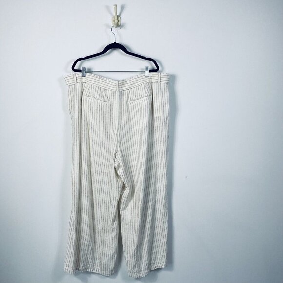 Lane Bryant Linen Blend Wide-Leg Cream & Brown Pinstripe Belted Pants Size 24 - Picture 8 of 11